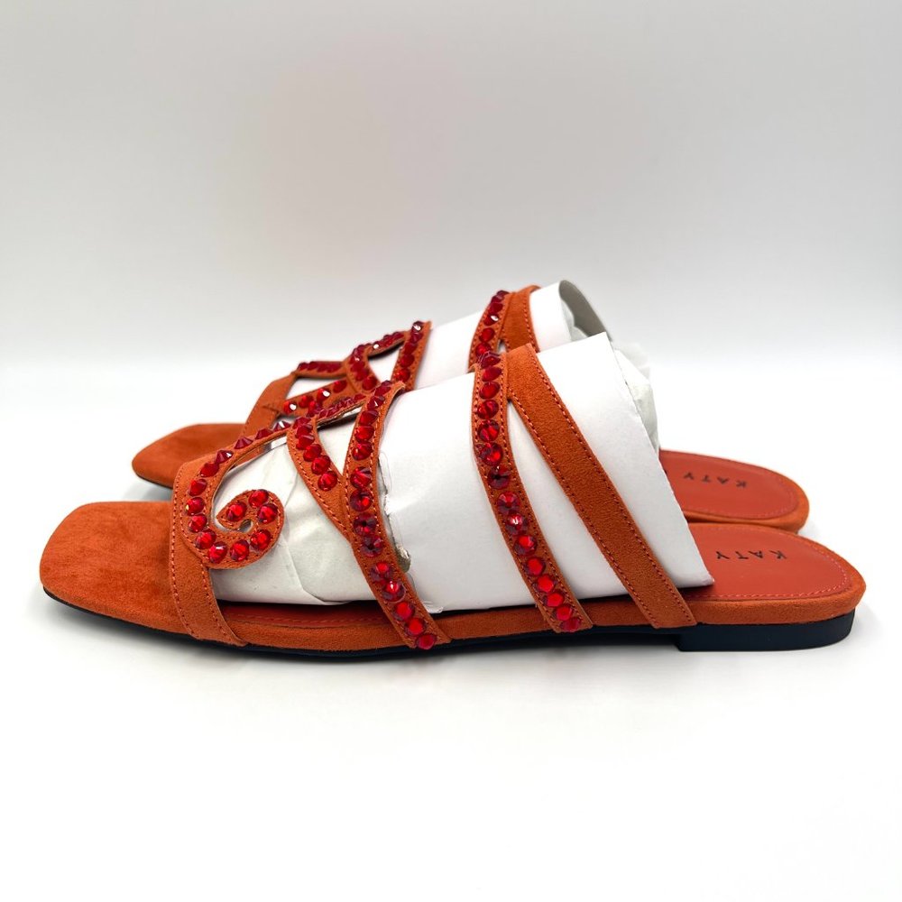 Katy Perry Size 10 The Anat‎ Orange Jeweled Eye Slip On Slides Sandals Shoes - Picture 7 of 13
